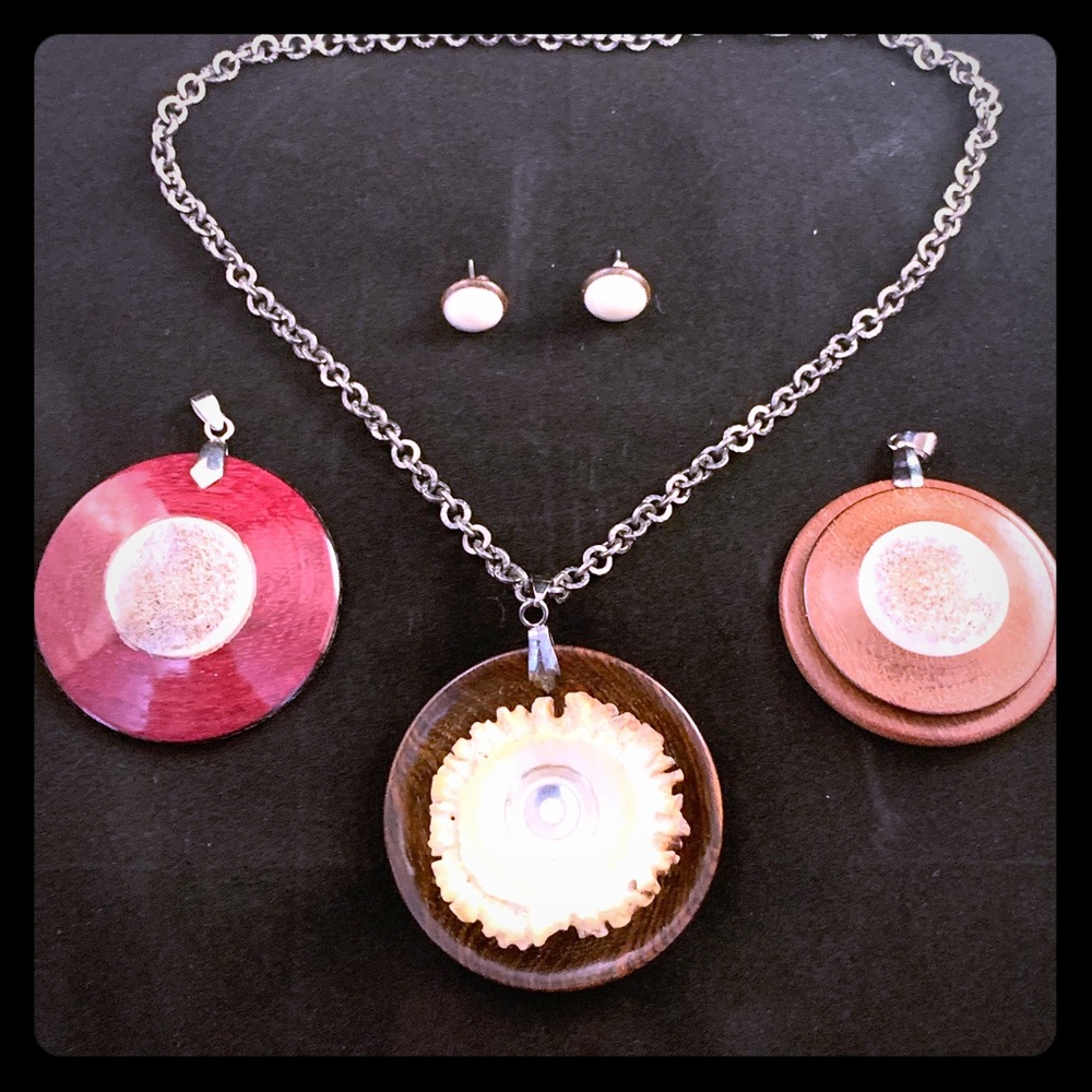 Hand turned NEW Custom Wood &Antler necklace set
